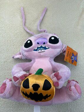 Disney Angel Halloween Plush Greeter Pink With Pumpkin Decoration Polyester New